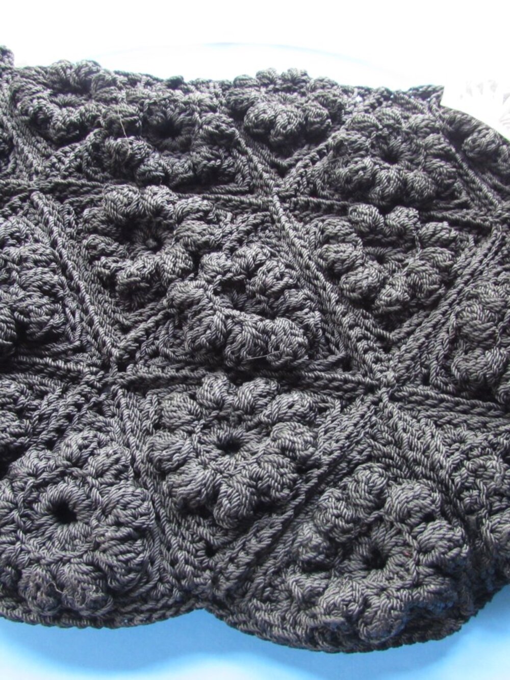 1940 Era Black Crochet Purse Clear Acrylic Handle - Picture 6 of 9